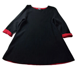 Chico's Women's Black Red Colorblock Knit Top Size 2 US L Boat Neck Elbow Sleeve